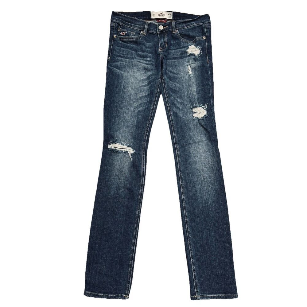 Hollister SoCal Skinny Leg Jeans 3 Blue Low Distressed Stretch Measures 28 x 31